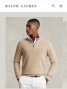 Polo Ralph Lauren Mesh Knit Cotton Quarter Zip Sweater. Size L